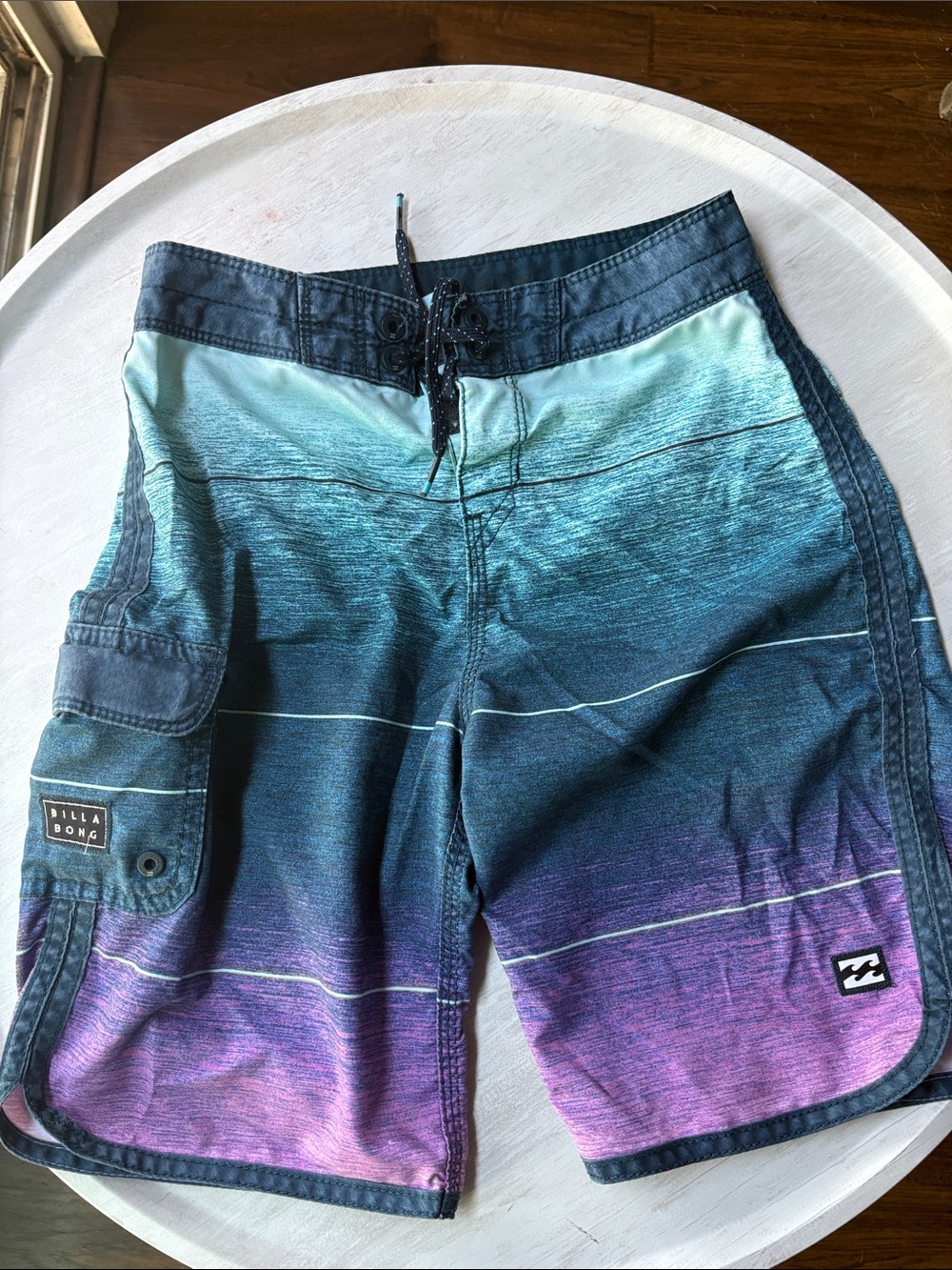 Billabong Boys or Teen waist 24 Teal to Purple Ombre Hybrid Shorts